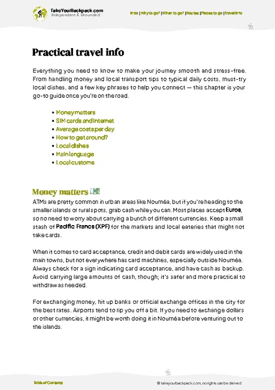 example page 7 from our offline Travel Guide for New Caledonia